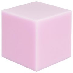 Contemporary Glossy Resin Side Table, Candy Cube in Bubble Gum Pink