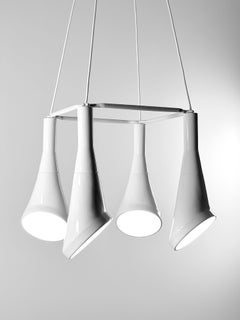 Contemporary Glossy White Stoneware Chandelier, Minimalist Design, WHITE NOISE