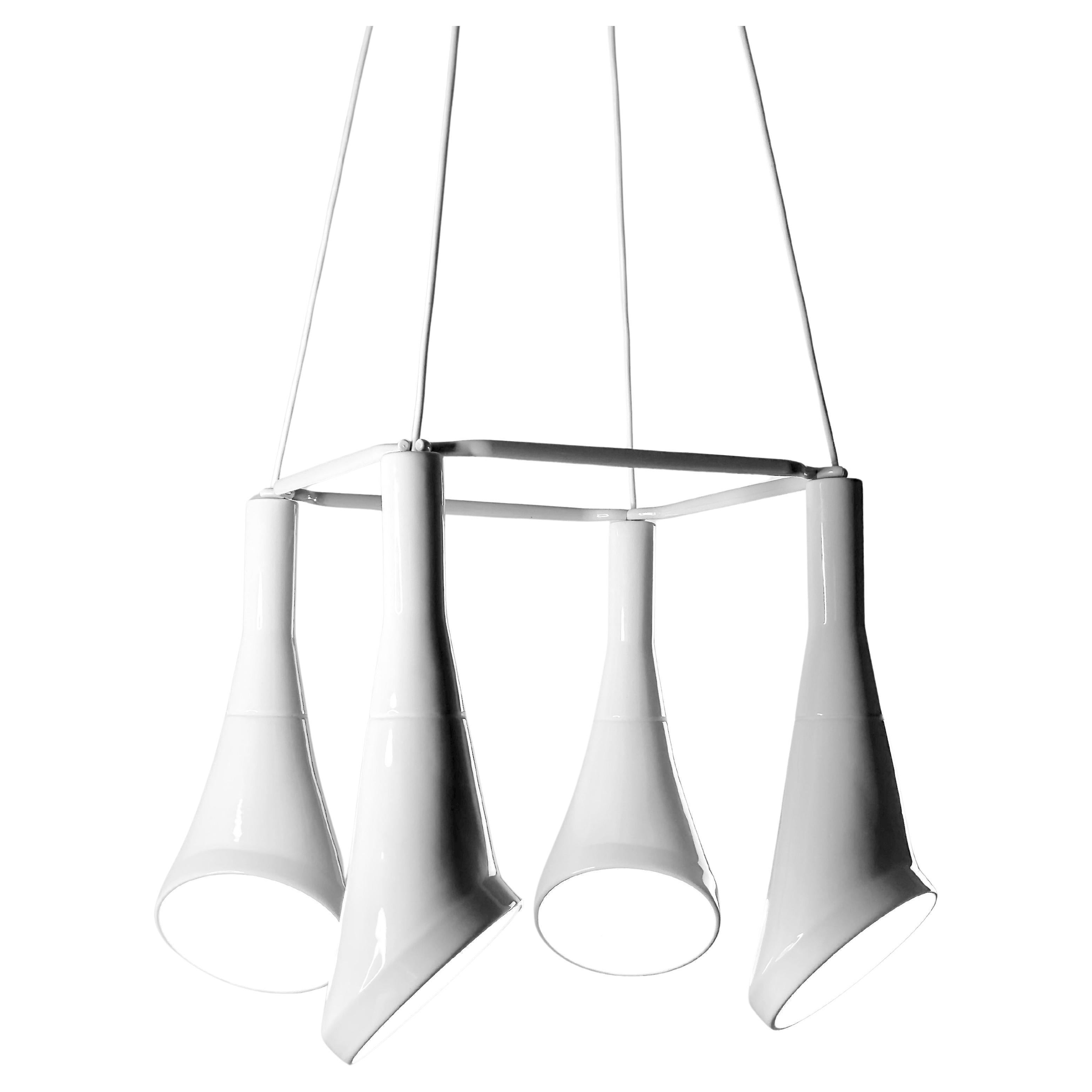 Lampadario contemporaneo in gres bianco lucido, design minimalista, WHITE NOISE in vendita