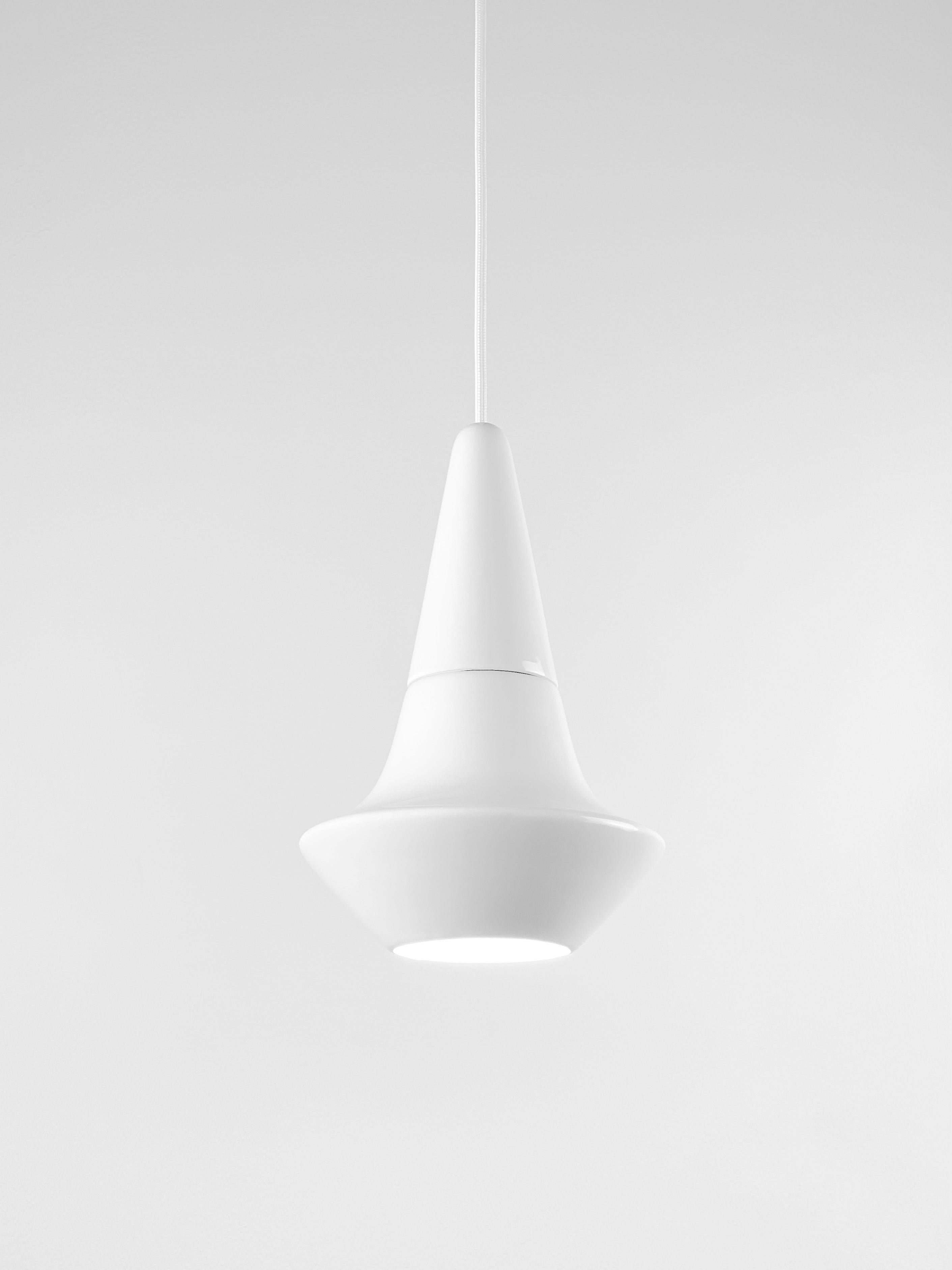 Minimalismo Lampada a sospensione contemporanea in gres bianco lucido, design minimalista, SML1 in vendita