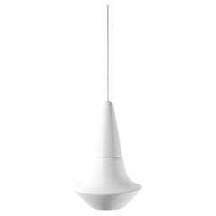 Contemporary Glossy White Stoneware Suspension Lamp, Minimalist Design, SML1
