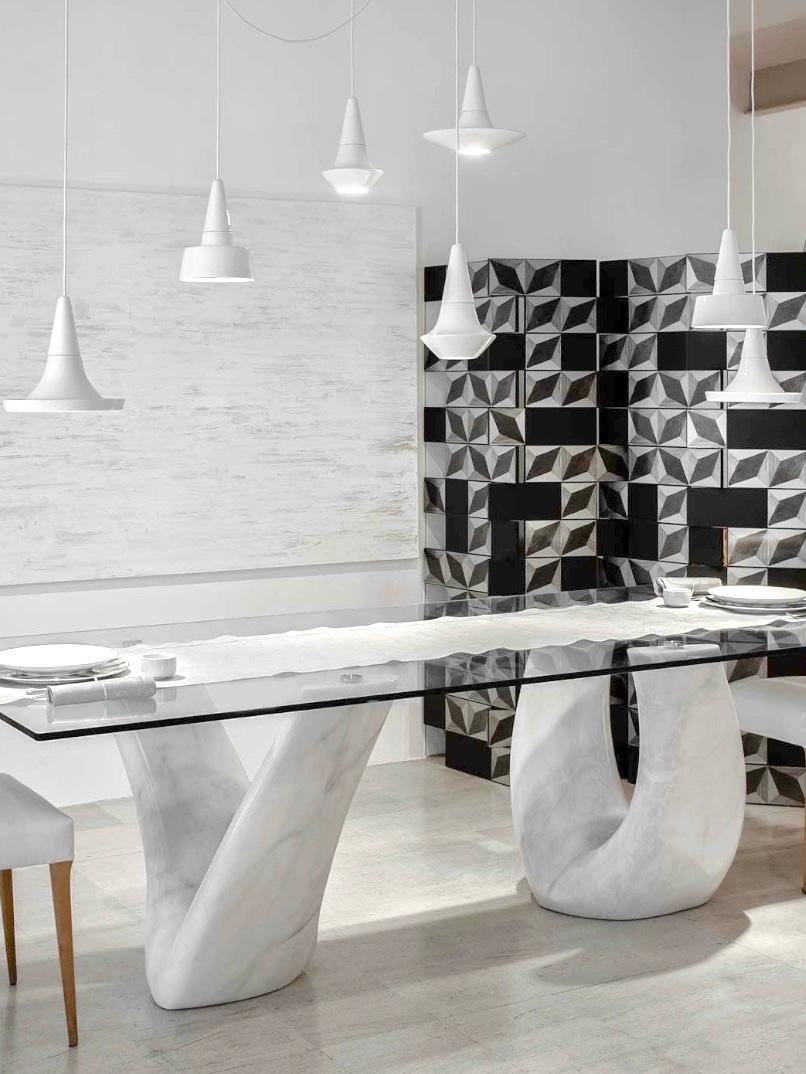 Lampada a sospensione contemporanea in gres bianco lucido, design minimalista, SML3 in vendita 3