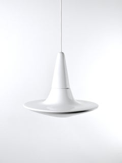 Contemporary Glossy White Stoneware Suspension Lamp, Minimalist Design, SML3