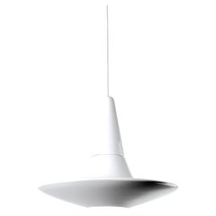 Contemporary Glossy White Stoneware Suspension Lamp, Minimalist Design, SML3
