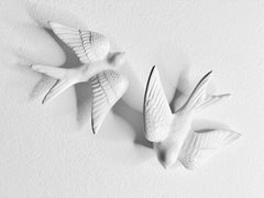 Contemporary Glossy white Stoneware Wall Ornaments, Minimalist Design, SWALLOWS