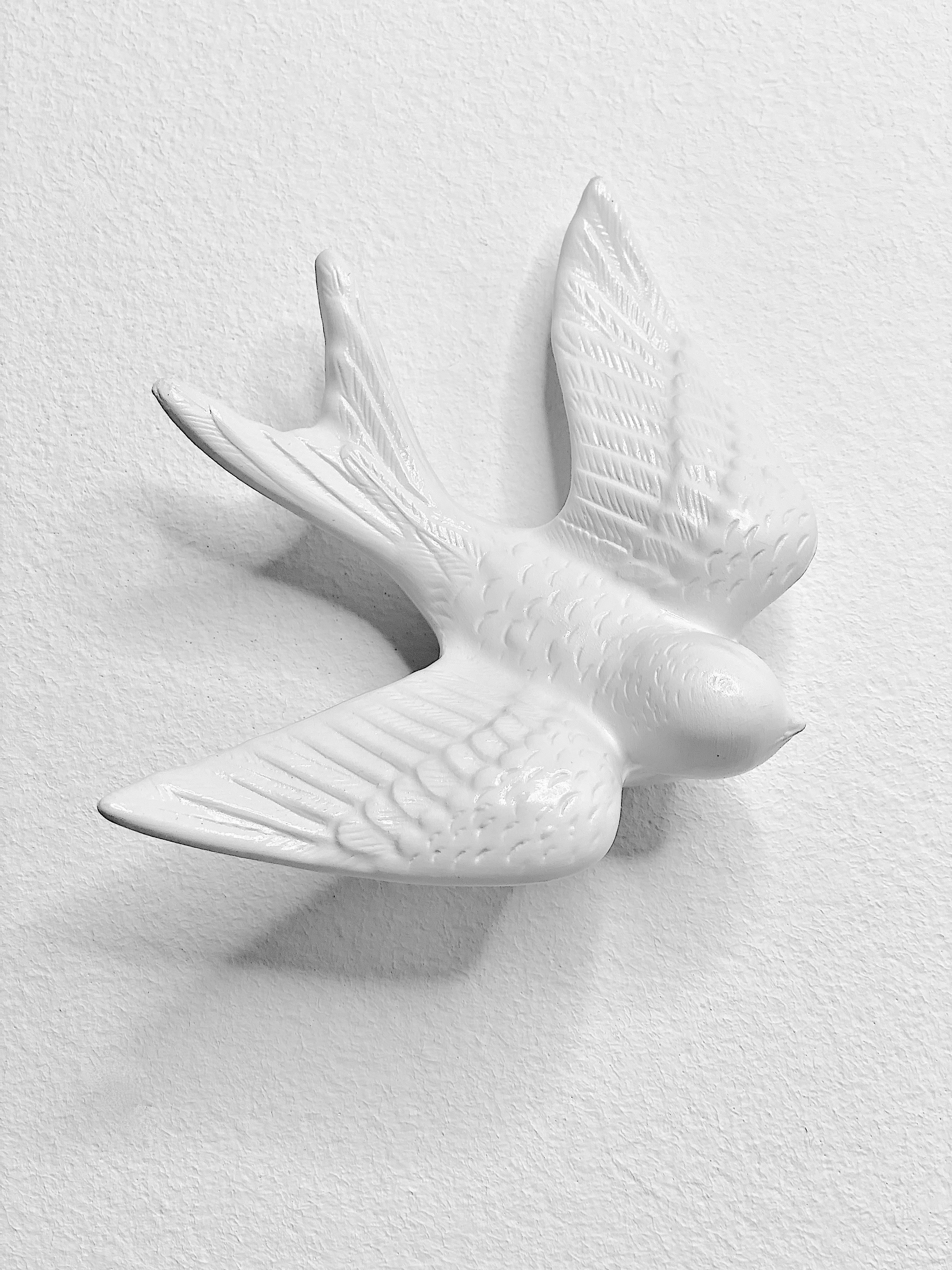 Cast Contemporary Glossy white Stoneware Wall Ornaments, Minimalist Design, SWALLOWS For Sale