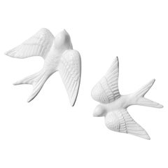 Ornamenti da parete contemporanei in gres bianco lucido, design minimalista, SWALLOWS