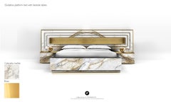 Contemporary Godafoss Bed with Nightstands, Brass, Marble bed
