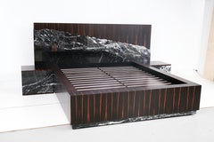 Contemporary Godafoss Marble, Bed Frame with Nightstands, Macassar Ebony
