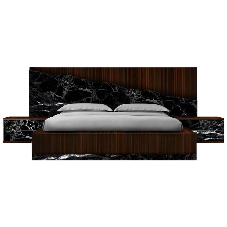 Contemporary Godafoss Marble, Ebony Bed Frame, Marble, Ebony For Sale