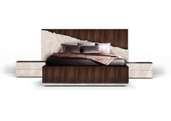 Contemporary Godafoss Pesca Onyx, Bed Frame with Nightstands, American Walnut