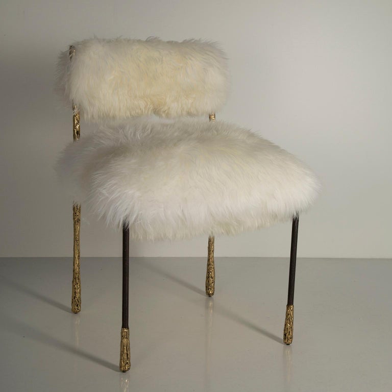 Contemporary Gold and Black Viking Dining Chair, Brass Cast, Natural