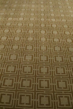 Contemporary Wool Area Rug, Gold and Brown Geometric Pattern, 14' x 9'