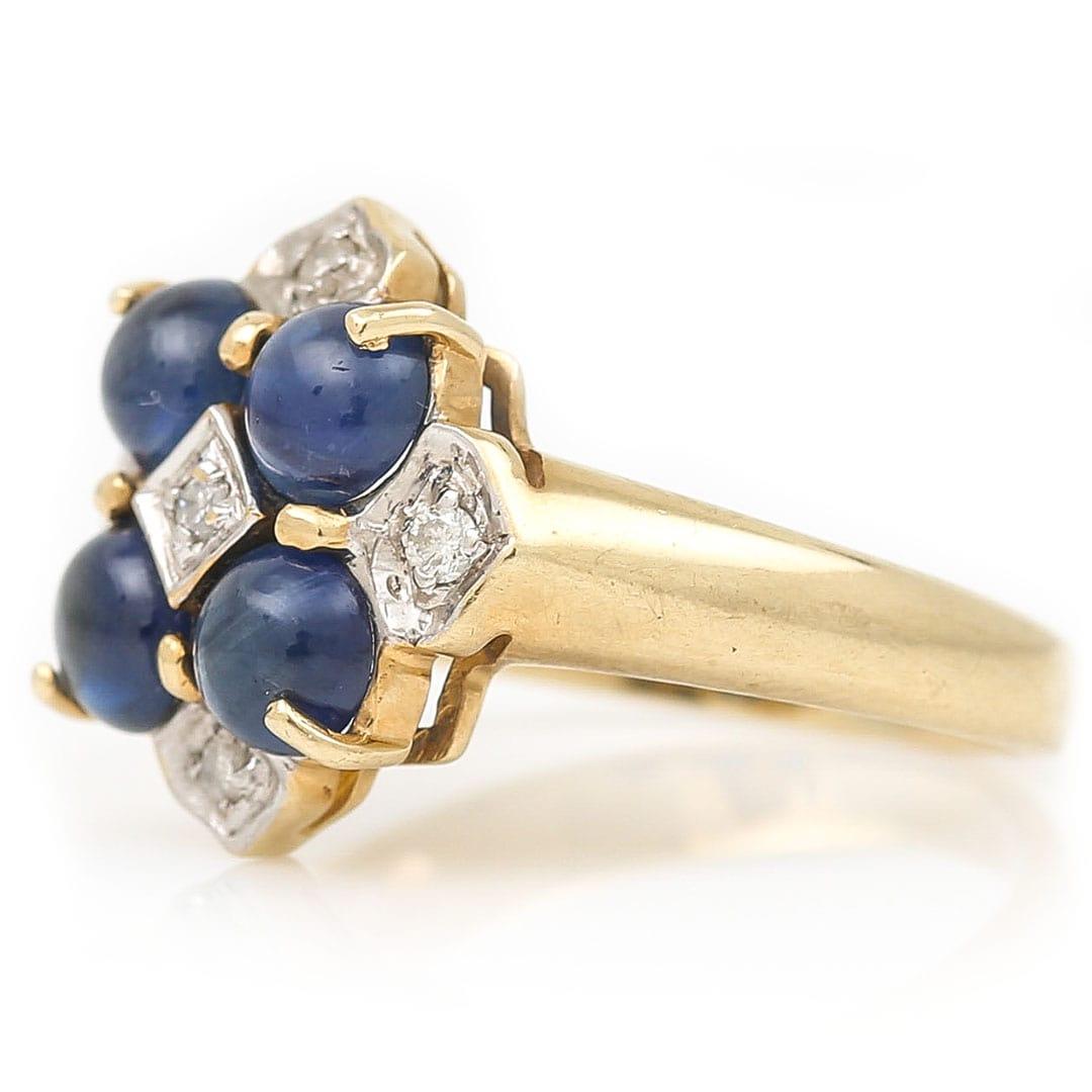 Contemporary Gold and Cabochon Sapphire and Diamond Cluster Ring, Circa 2006 In Good Condition For Sale In Lancashire, Oldham