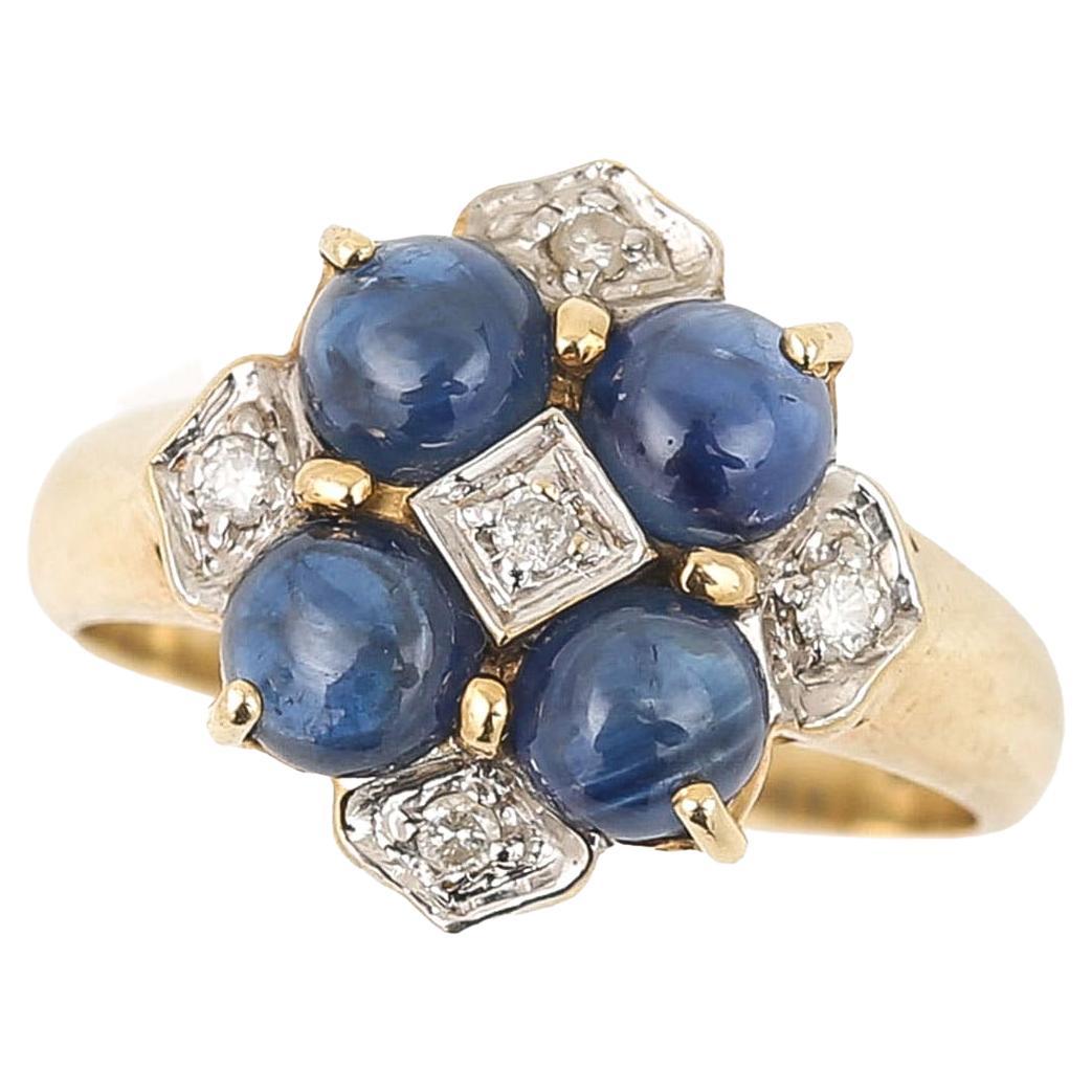 Contemporary Gold and Cabochon Sapphire and Diamond Cluster Ring, Circa 2006 For Sale