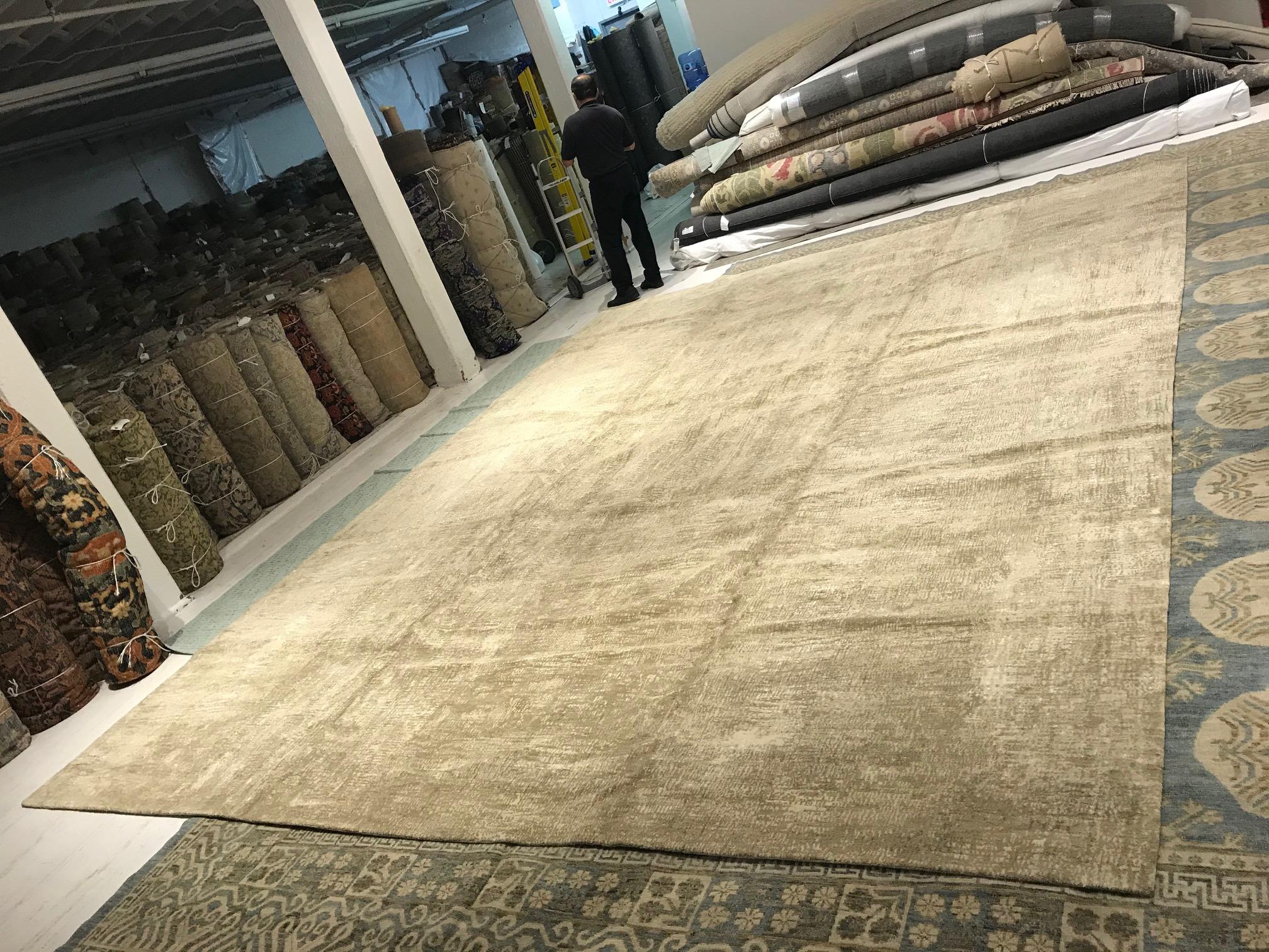 Hand-Knotted Contemporary Gold, Beige, Handmade Wool and Silk Rug by Doris Leslie Blau For Sale