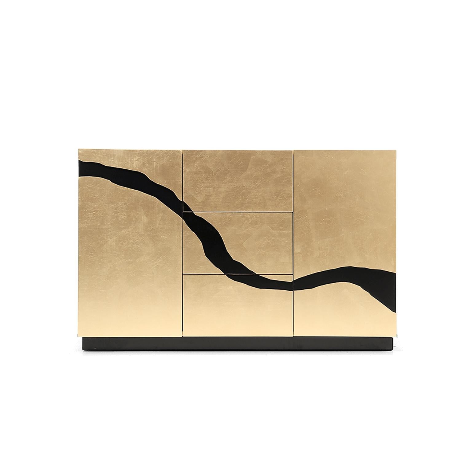 Contemporary Gold Black Sideboard Console For Sale 2