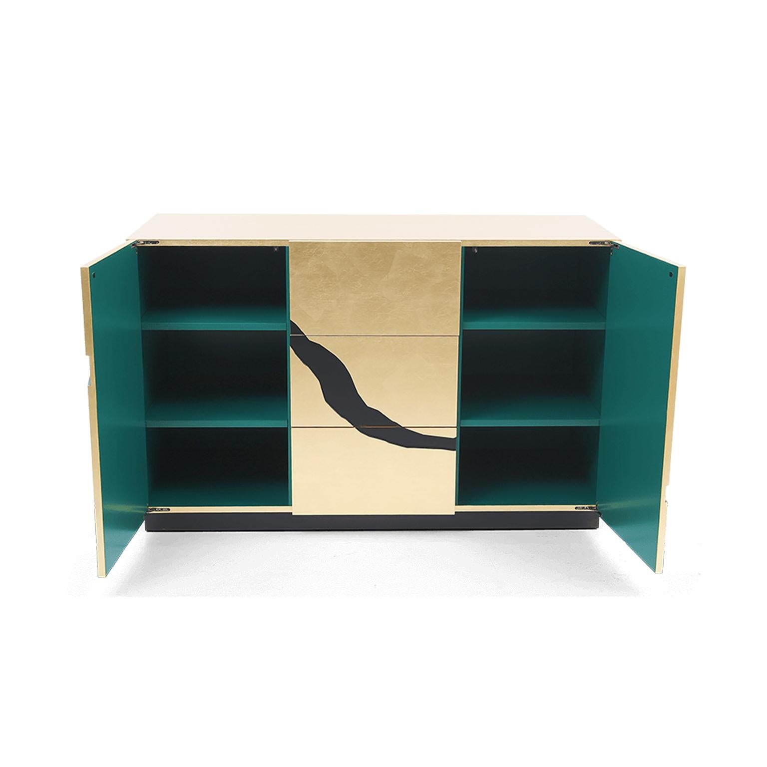 European Contemporary Gold Black Sideboard Console For Sale