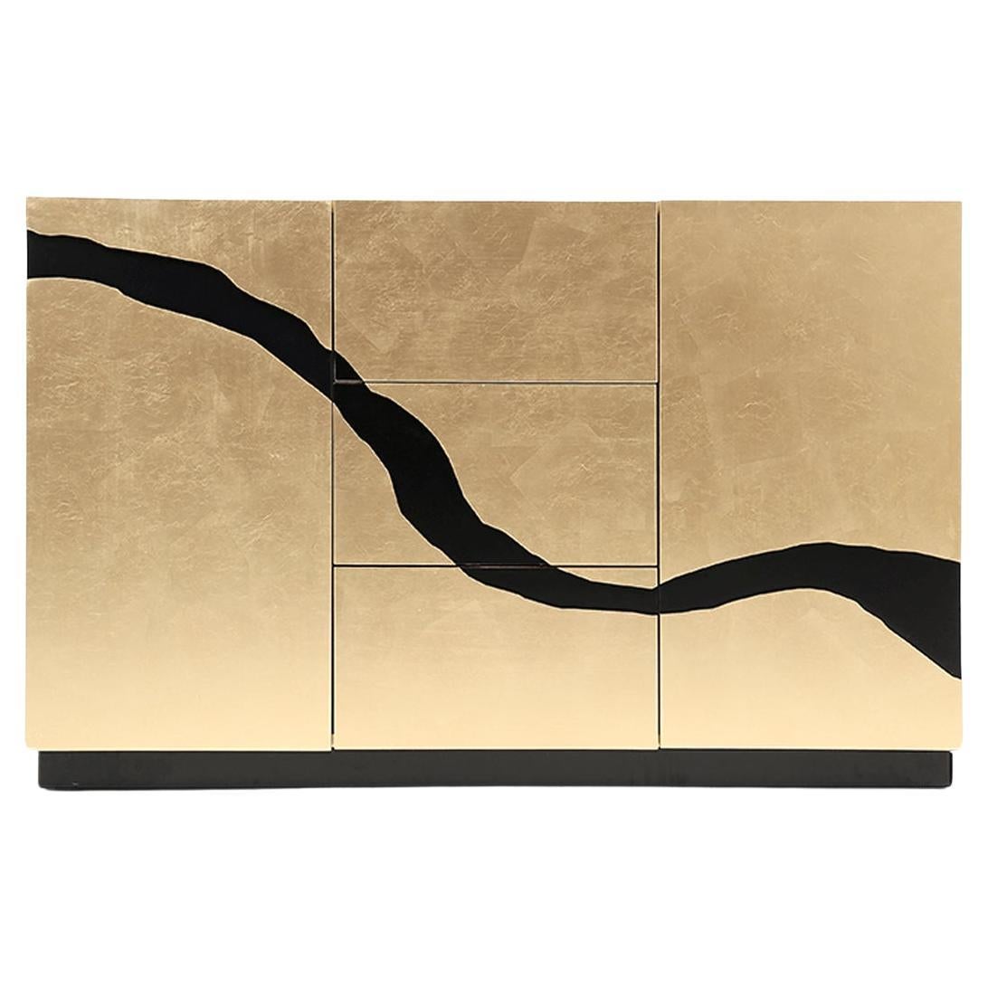 Contemporary Gold Black Sideboard Console For Sale
