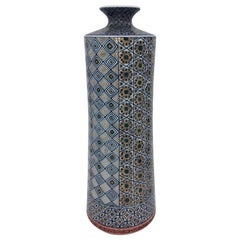 Gold Blue Porcelain Vase by Japanese Contemporary Master Artist