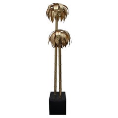Contemporary Gold Brass Palm Tree Floor Lamp with Black Base