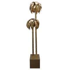 Contemporary Gold Brass Palm Tree Floor Lamp with Gold Base