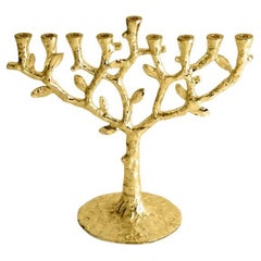 Contemporary Gold Cast Metal Tree of Life Menorah