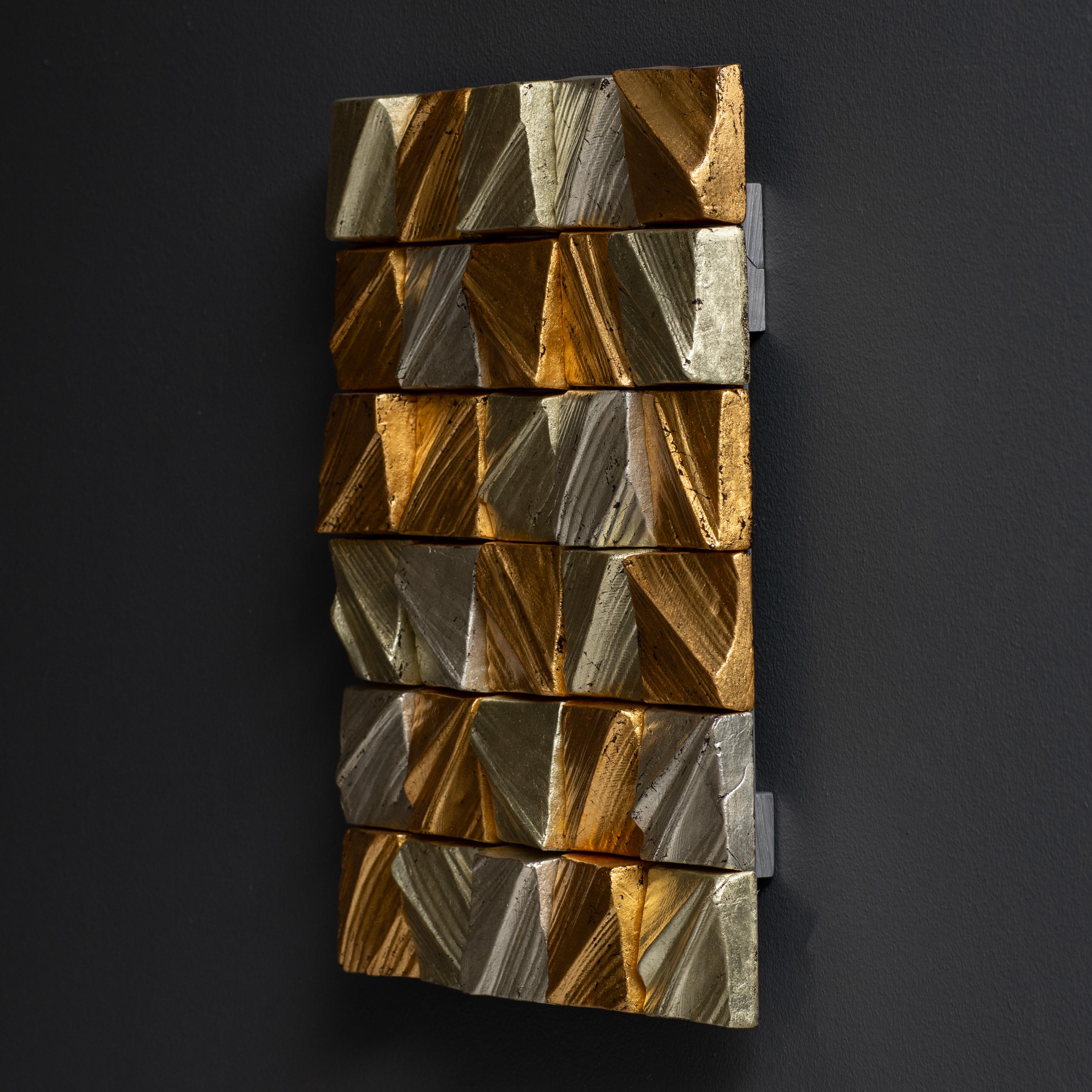 Scandinavian Modern Contemporary Gold Ceramic Wall Sculpture by Marie Beckman For Sale