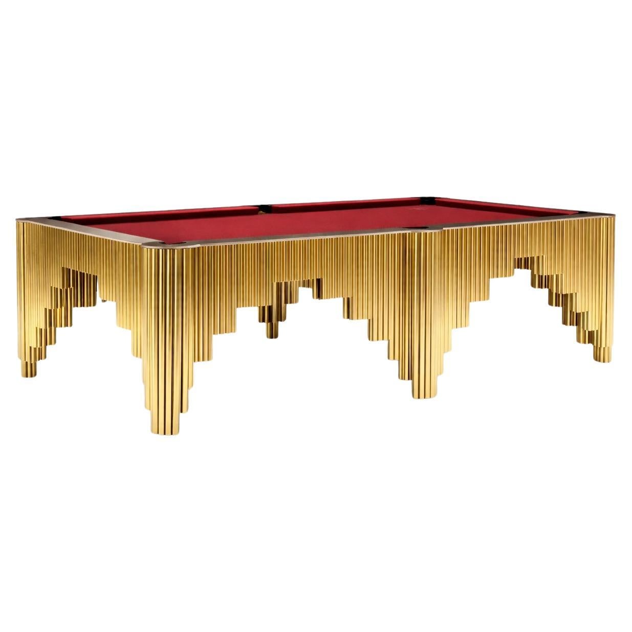 Contemporary Gold Fluted Pool Table with Sculptural Architectural Base