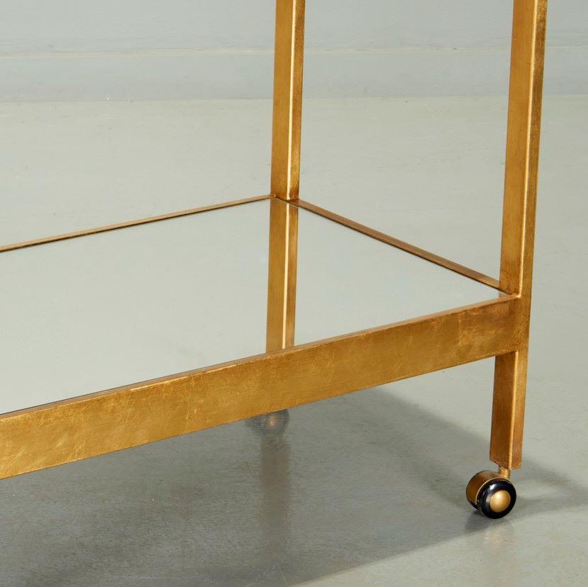 Unknown Contemporary Gold Leaf Bar Cart With Two Mirrored Shelves For Sale