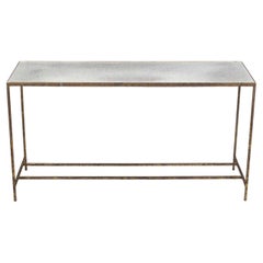Contemporary Gold Leaf Parson Table with Beveled Mirrored Top