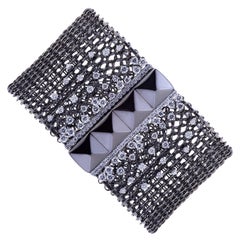 Contemporary Gold Mesh Band Bracelet Black with Ruthenium and Diamonds