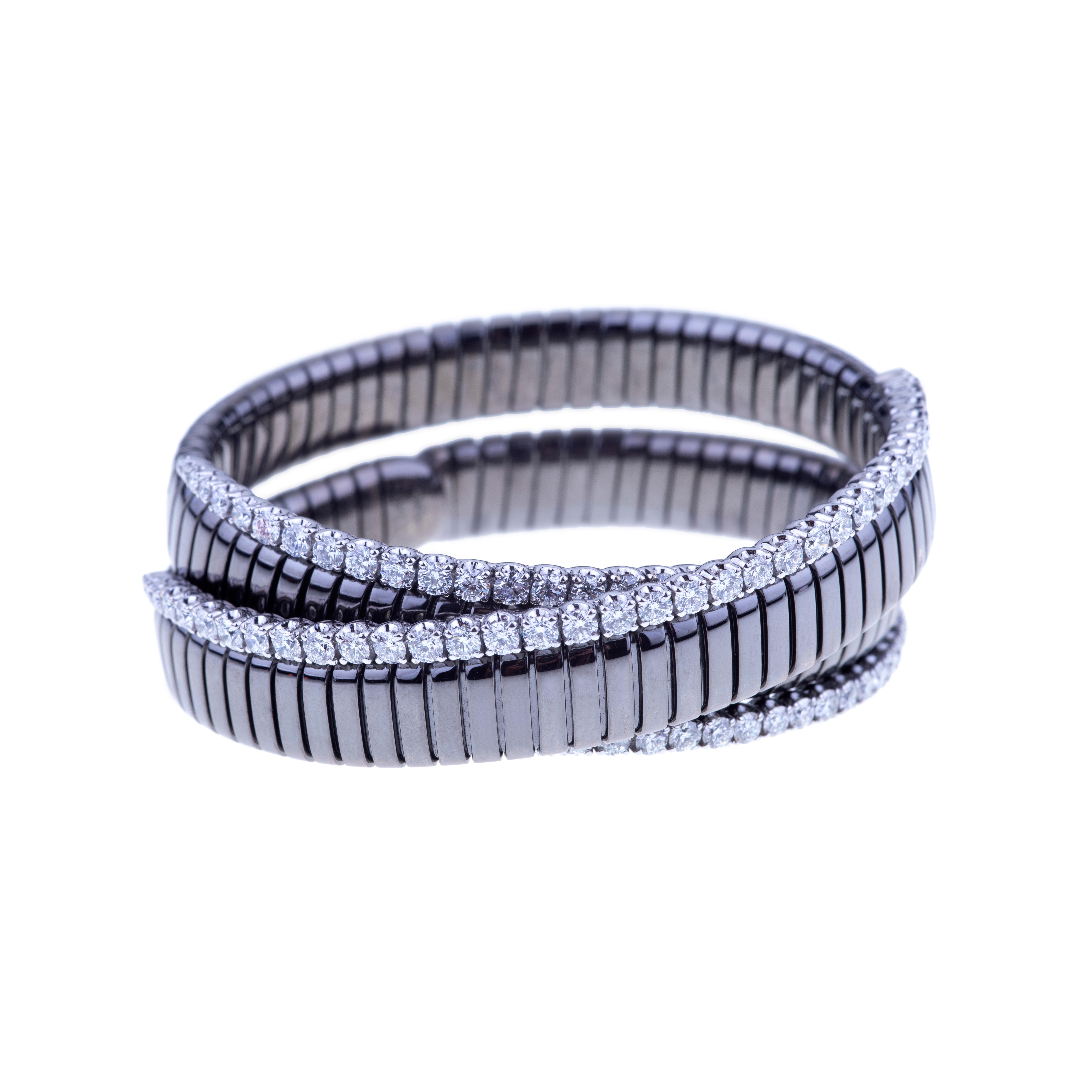 Contemporary Gold Mesh Tubo Gas Bracelet Schwarz mit Ruthenium und Diamanten (Zeitgenössisch) im Angebot