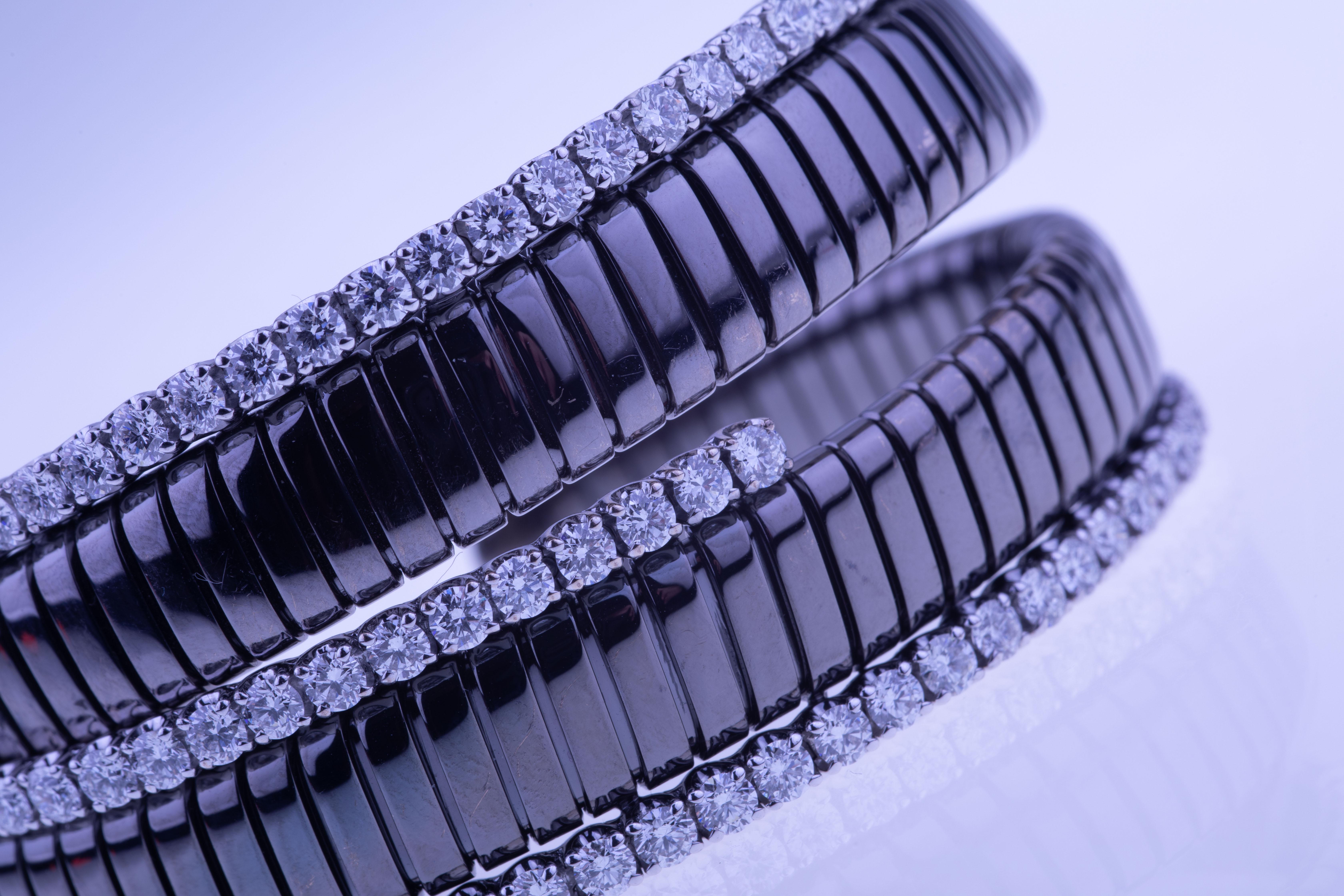 Contemporary Gold Mesh Tubo Gas Bracelet Schwarz mit Ruthenium und Diamanten im Zustand „Neu“ im Angebot in Roma, IT