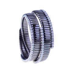 Contemporary Gold Mesh Tubo Gas Bracelet Schwarz mit Ruthenium und Diamanten