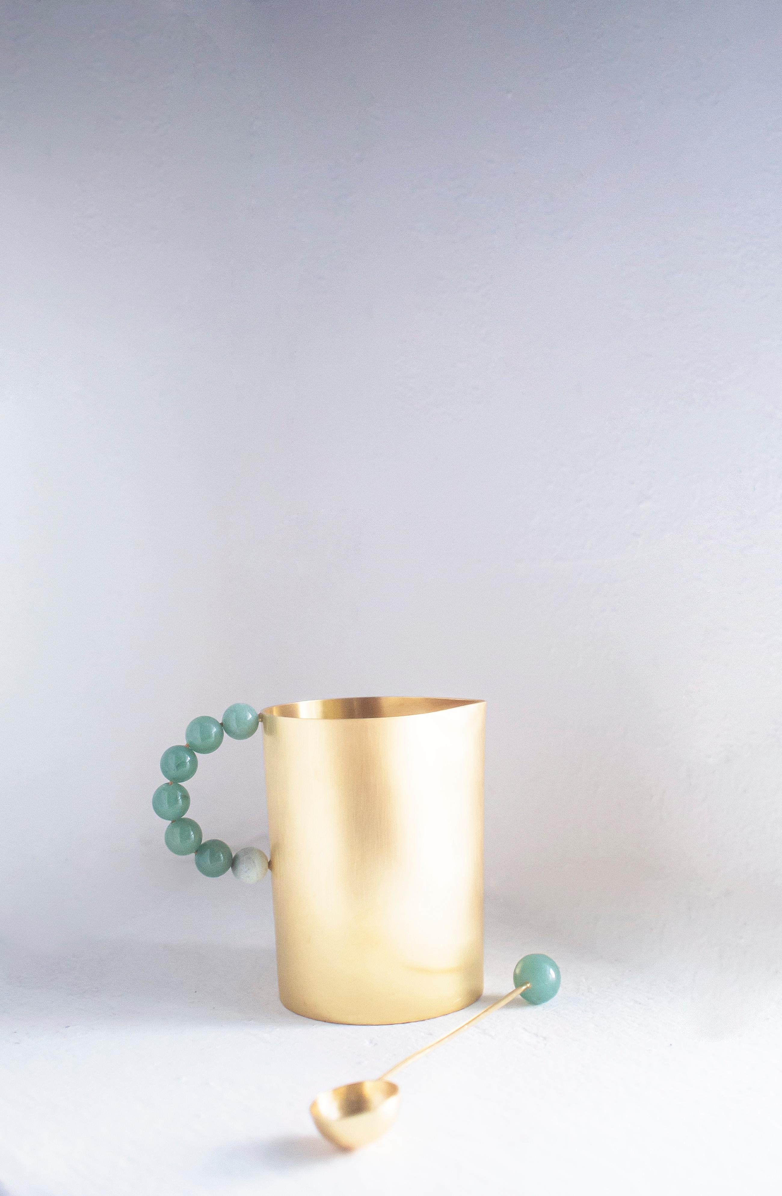 Hand-Crafted Contemporary Gold Plated Green Quartz Stone Milk Container by Natalia Criado For Sale