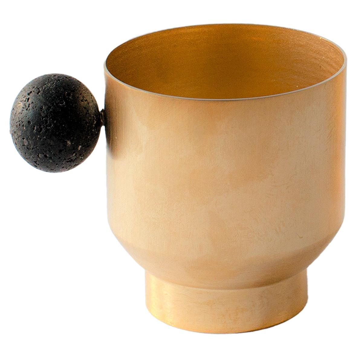 Contemporary Gold Plated Lava Stone Cup Handcrafted Italy by Natalia Criado For Sale