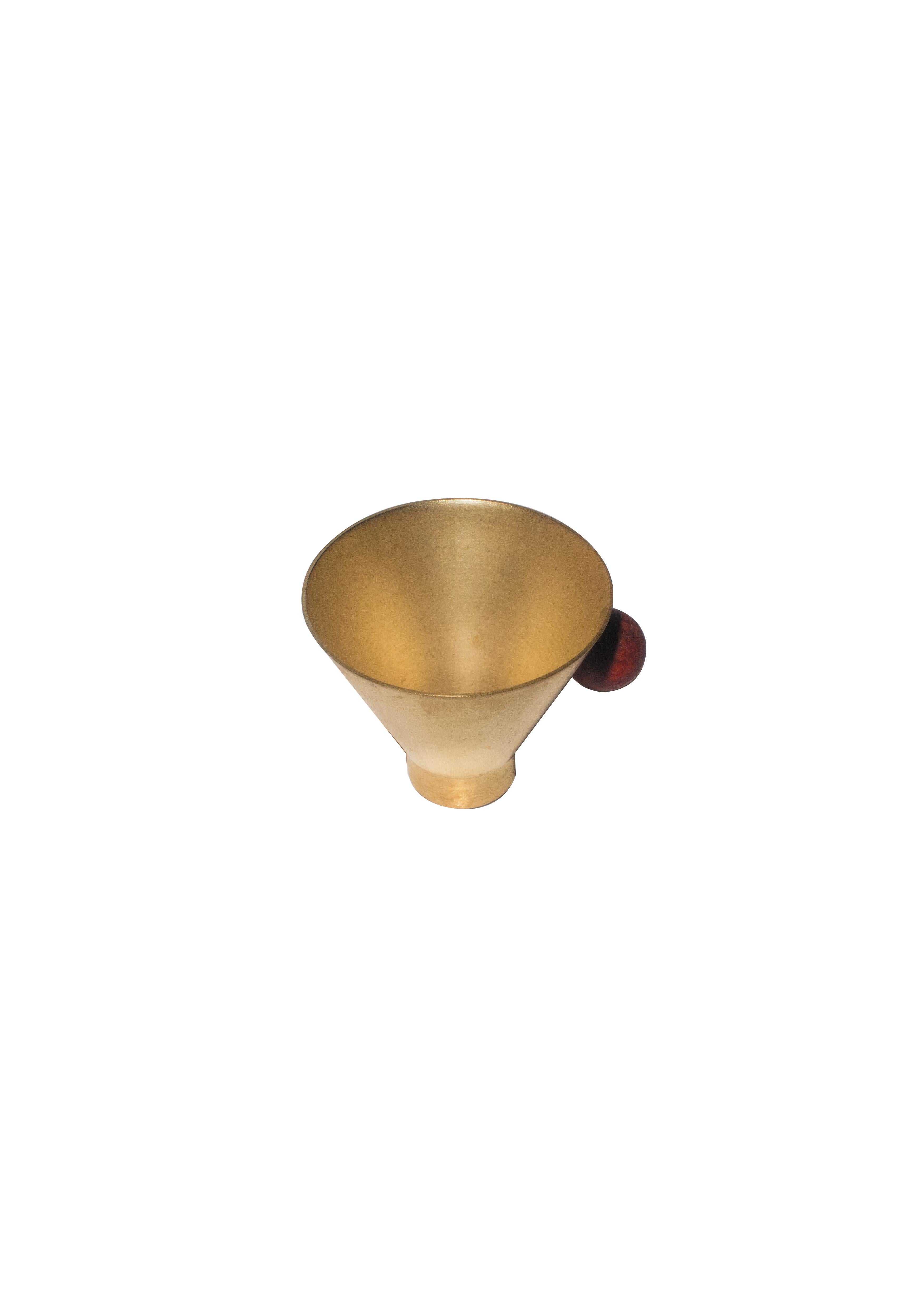 Italian Contemporary Gold Plated Red Stone Cone Cup Handcrafted Italy by Natalia Criado For Sale