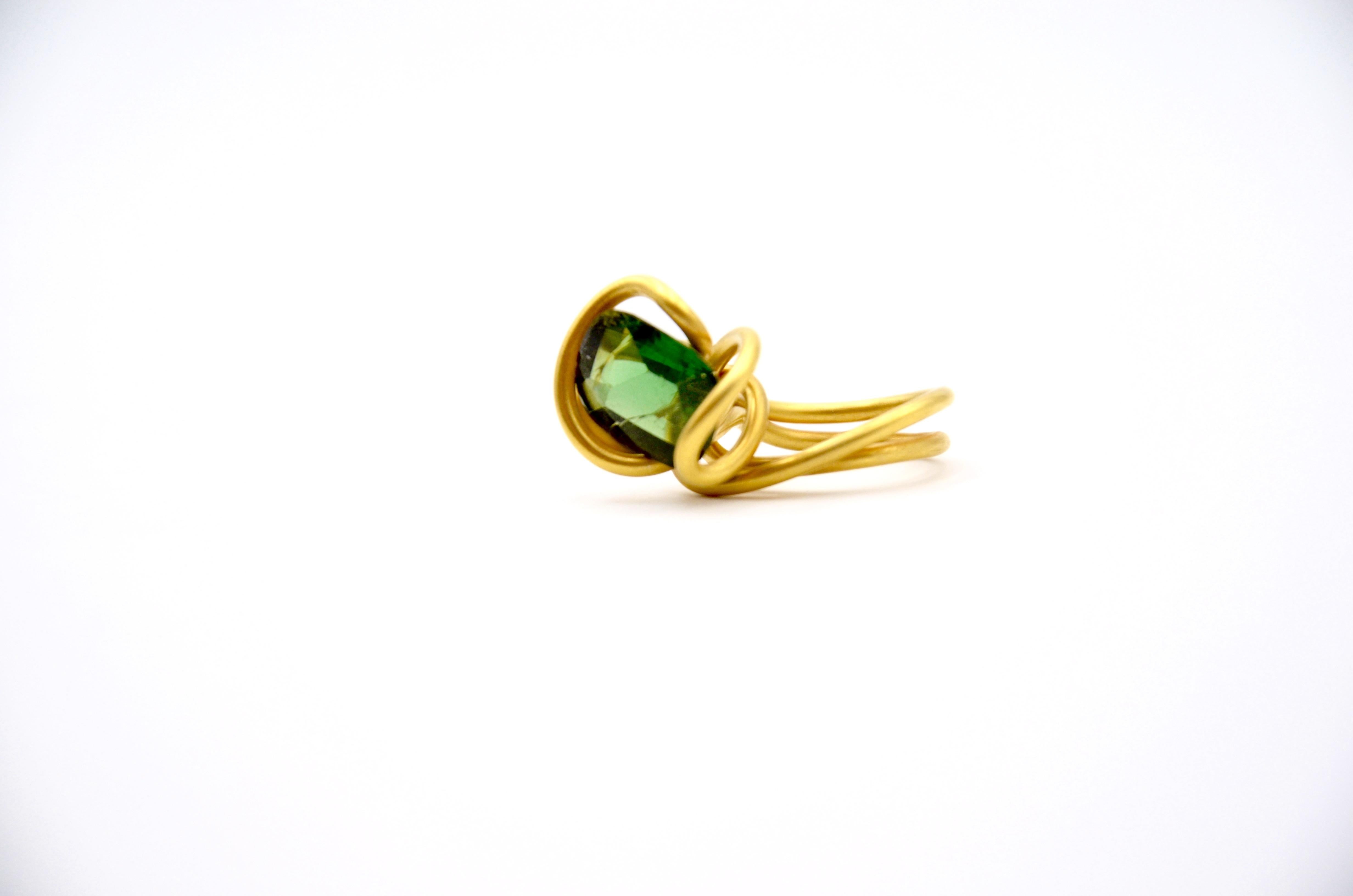 Contemporary Gold Plated Silver Rose Tourmaline Cocktail Ring For Sale 6