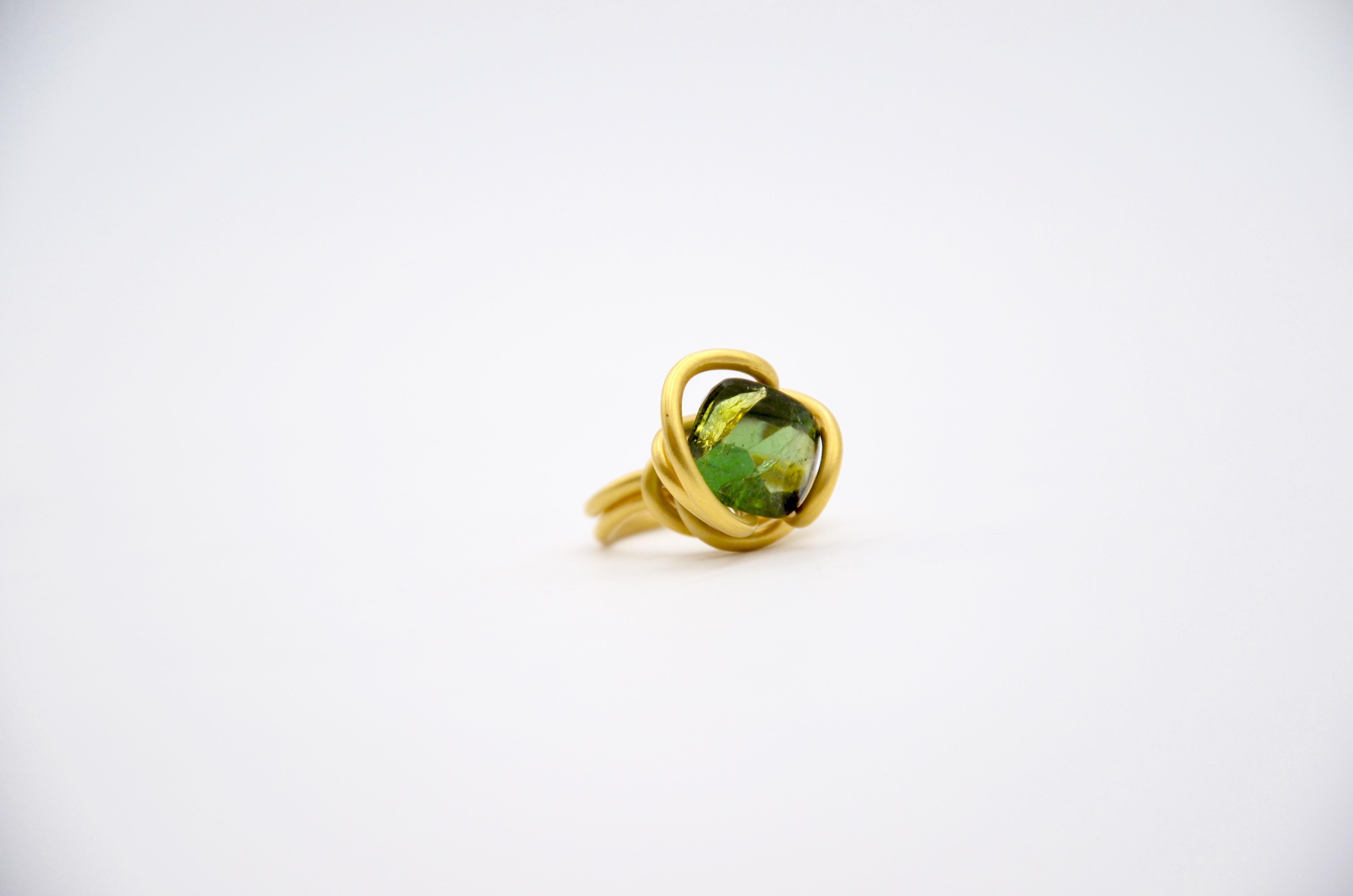 Contemporary Gold Plated Silver Rose Tourmaline Cocktail Ring For Sale 9