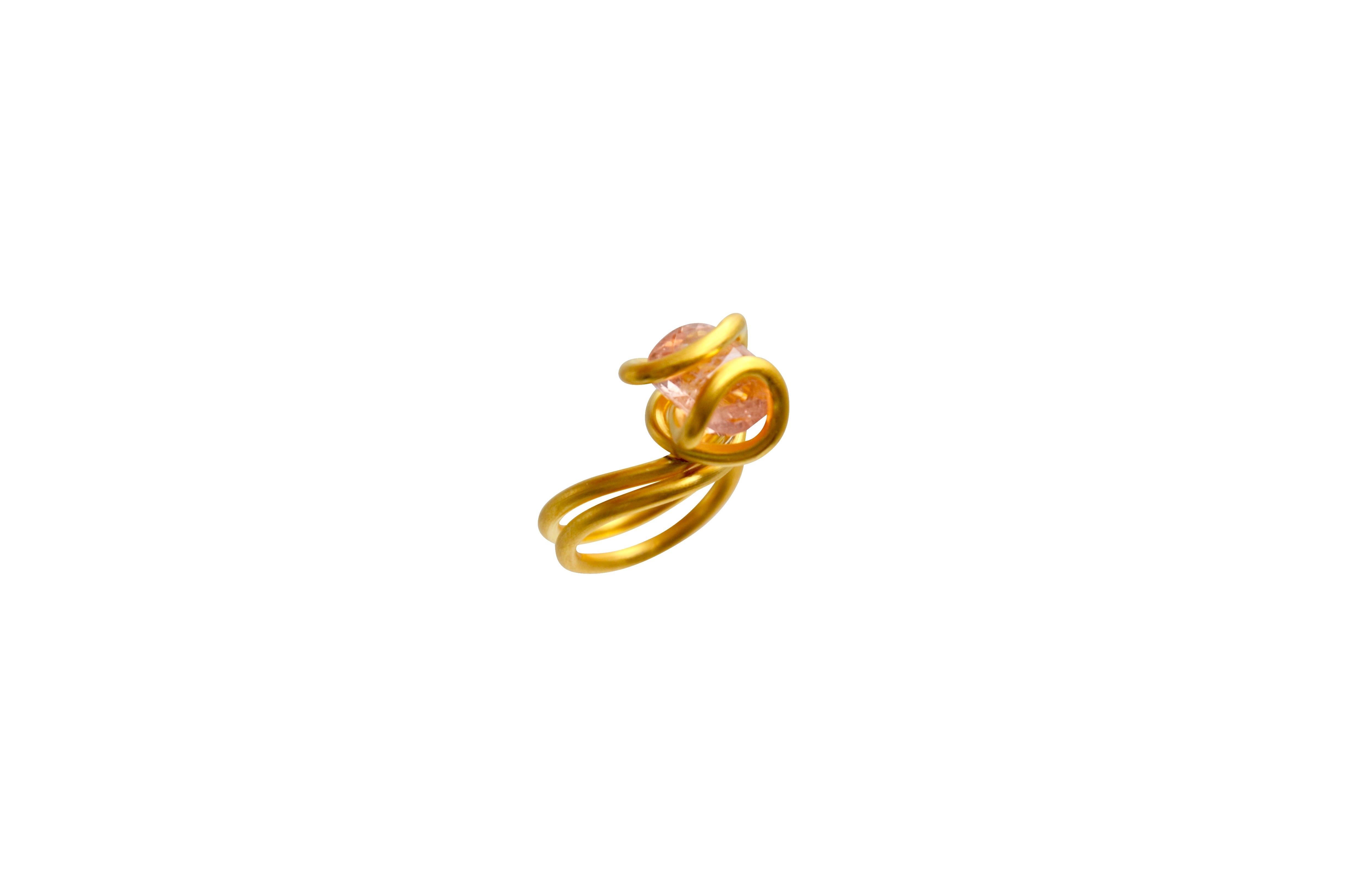 Rose Cut Contemporary Gold Plated Silver Rose Tourmaline Cocktail Ring For Sale