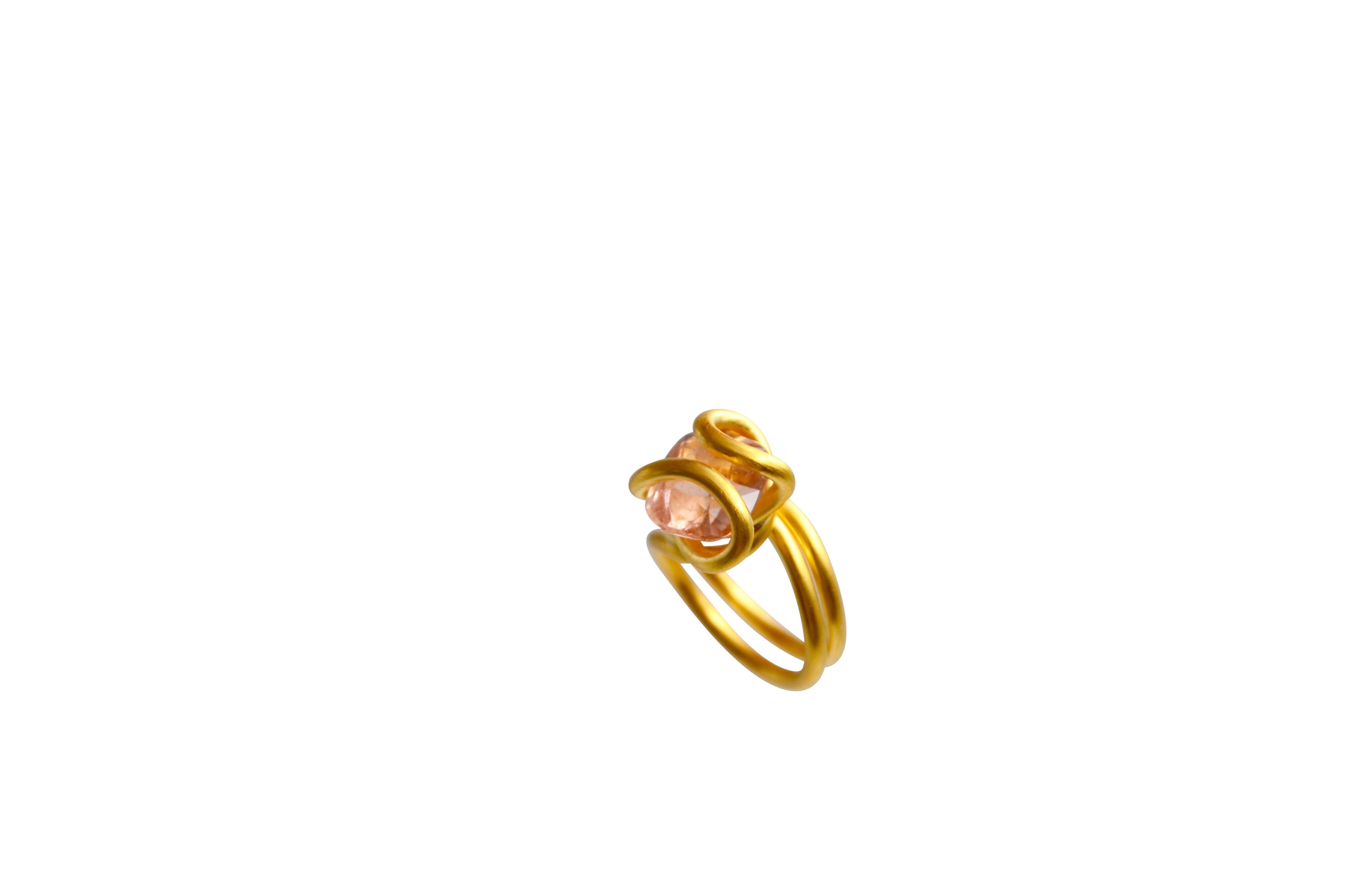 Contemporary Gold Plated Silver Rose Tourmaline Cocktail Ring For Sale 2