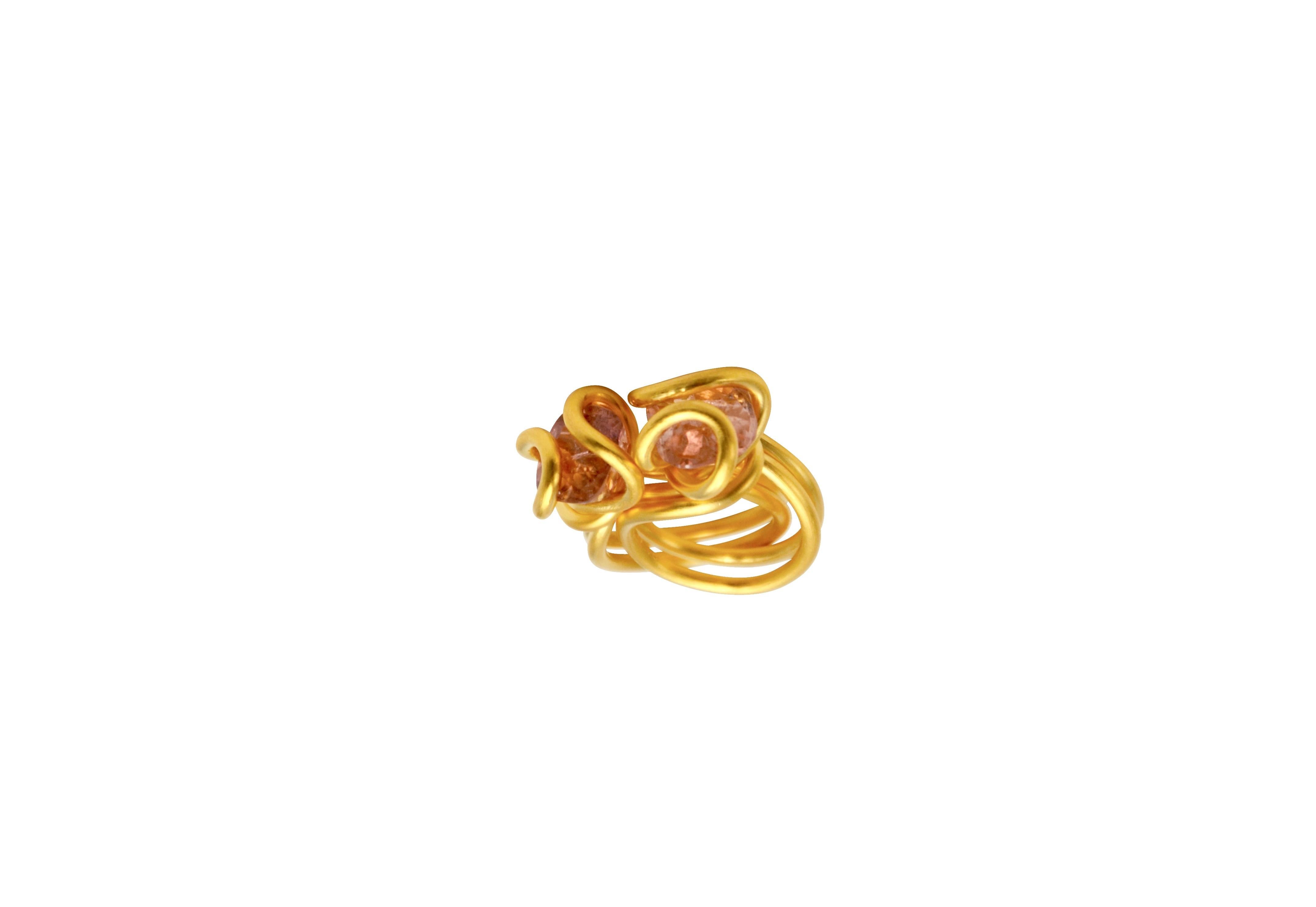 Contemporary Gold Plated Silver Rose Tourmaline Cocktail Ring For Sale 3