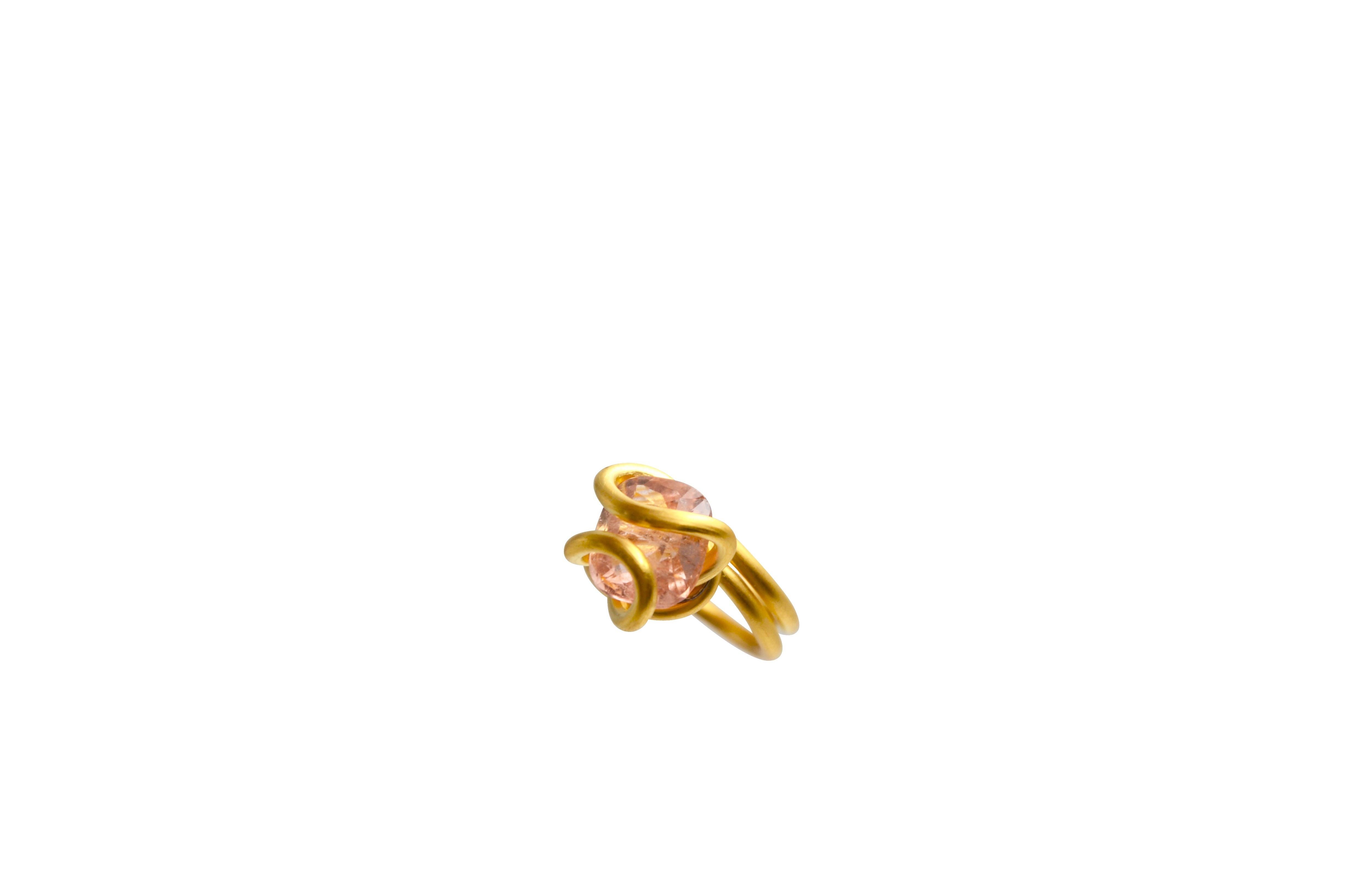 Contemporary Gold Plated Silver Rose Tourmaline Cocktail Ring For Sale 4