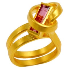 Contemporary Gold plated Silver rose Tourmaline  Cocktail Ring