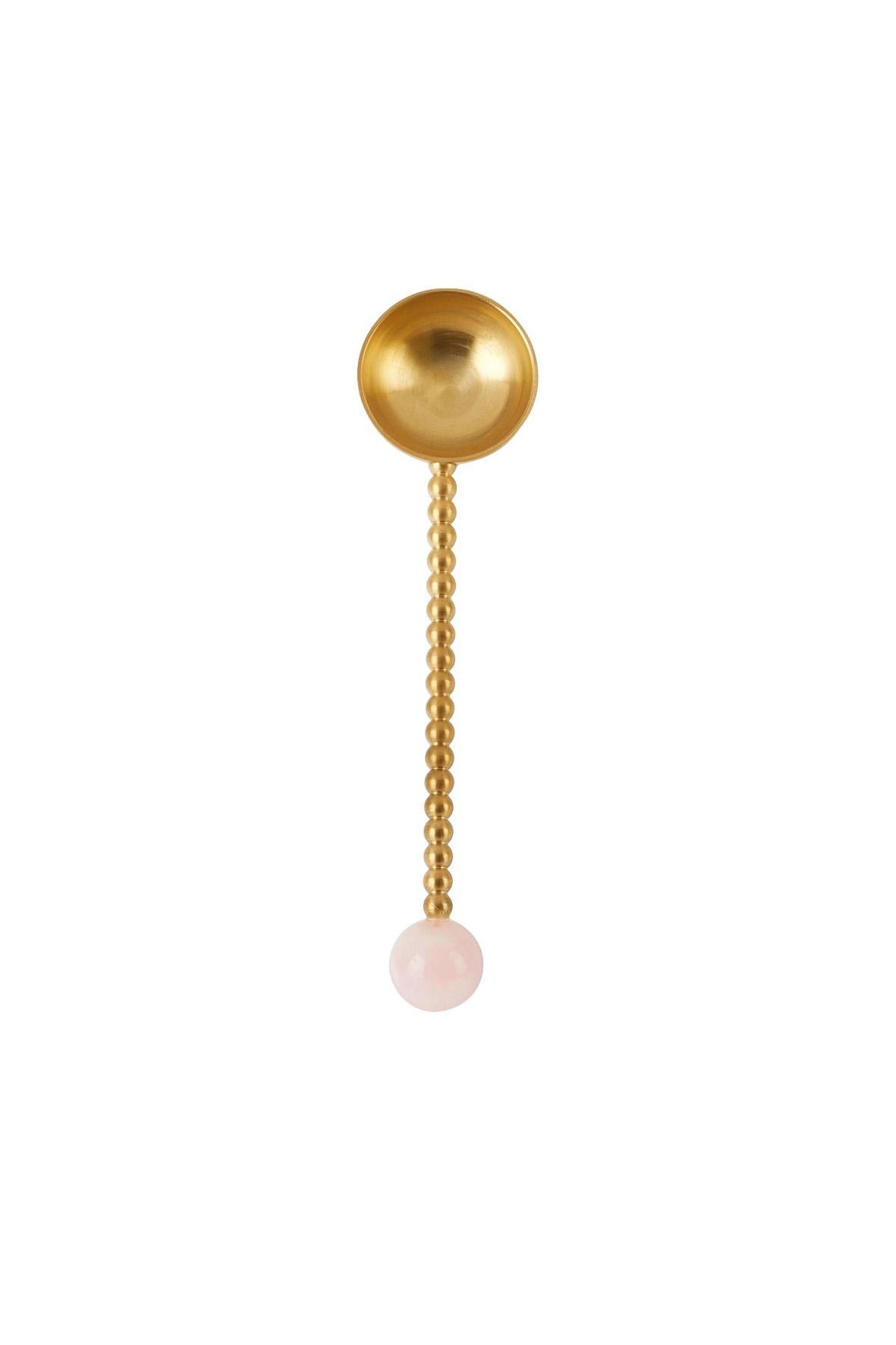 Colombian Contemporary Gold Plated Spoon Pink Quartz Stone Handcrafted Natalia Criado For Sale