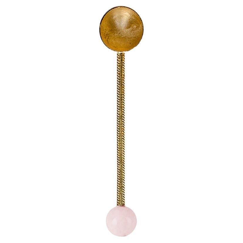 Contemporary Gold Plated Spoon Pink Quartz Stone Handcrafted Natalia Criado For Sale