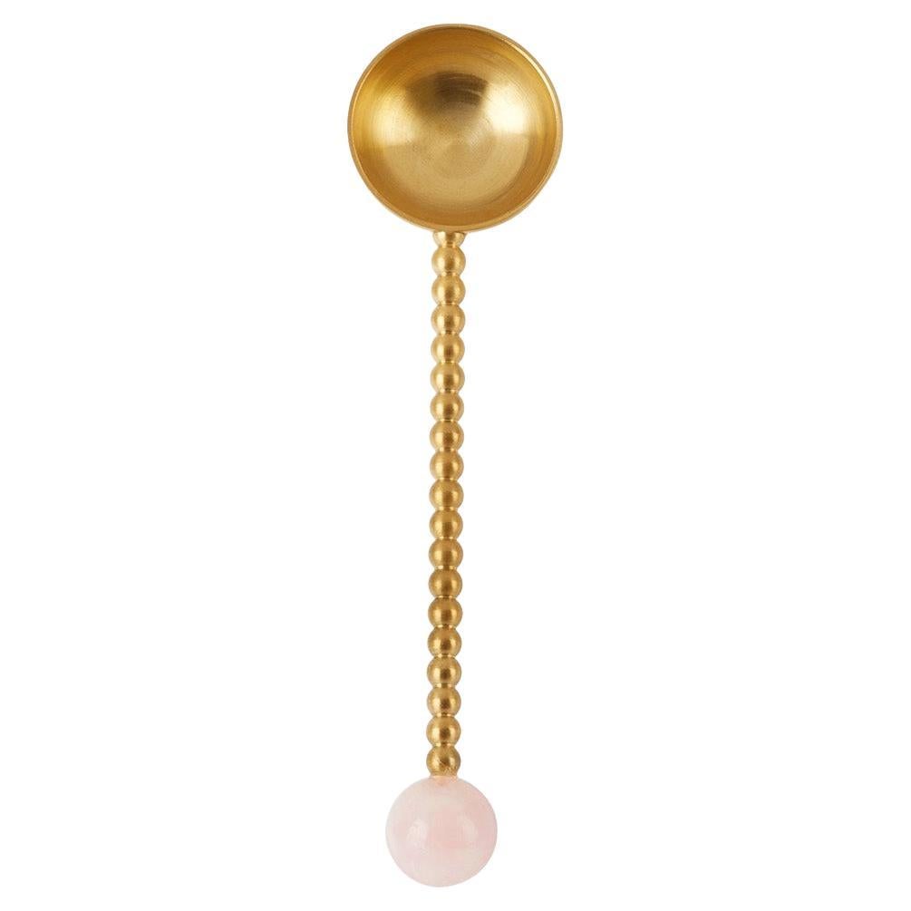 Contemporary Gold Plated Spoon Pink Quartz Stone Handcrafted Natalia Criado For Sale