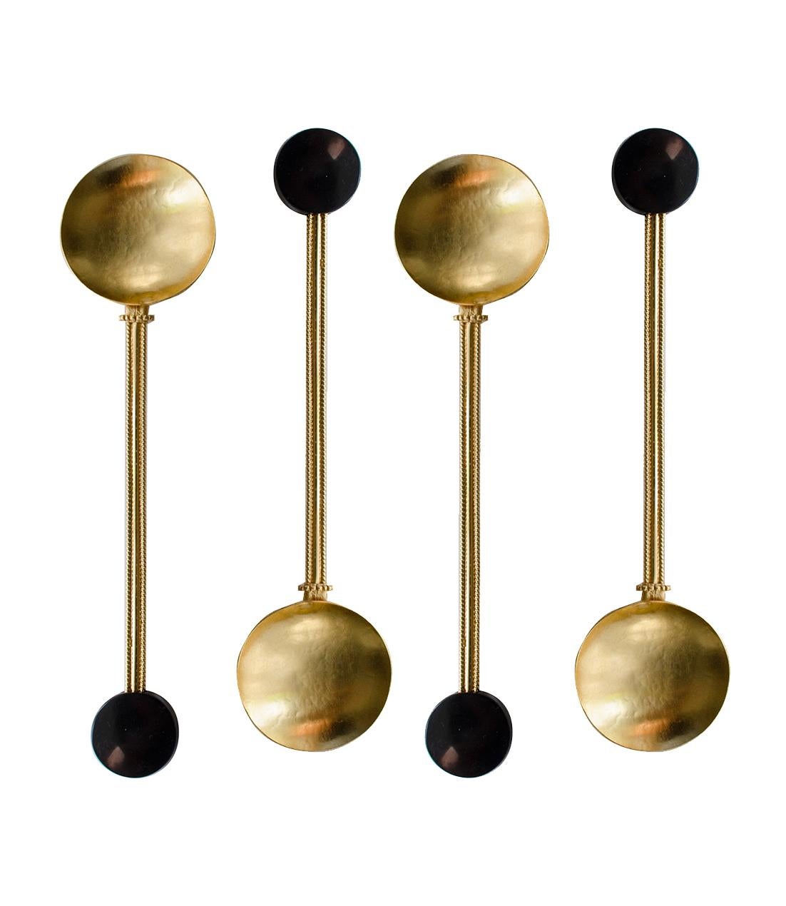 Metal Contemporary Gold Plated Spoon Server Set Onix Stone HandcraftedNatalia Criado