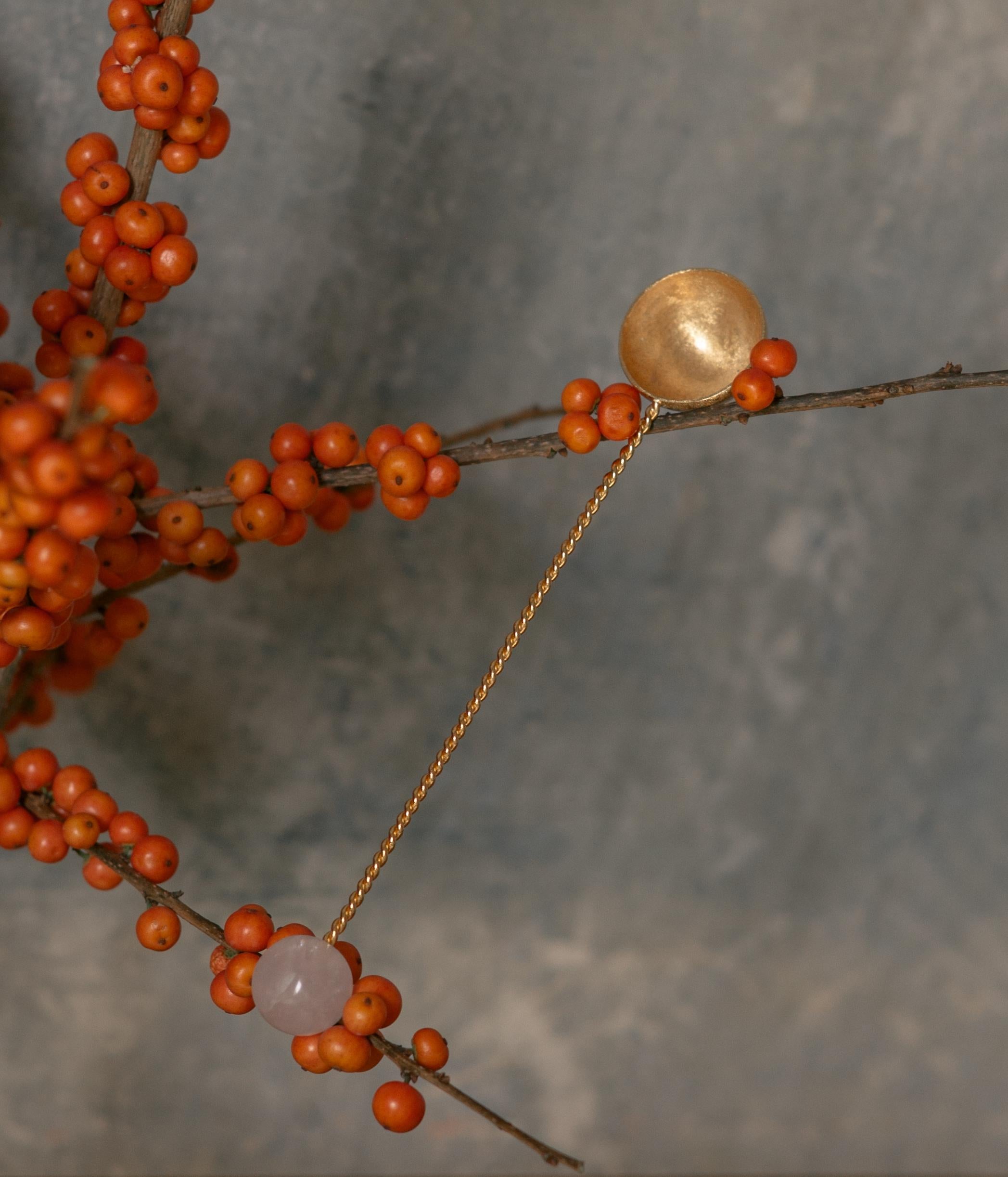 Contemporary Gold Plated Spoon Set Green Quartz Stone Handcrafted Natalia Criado In New Condition For Sale In Milan, IT